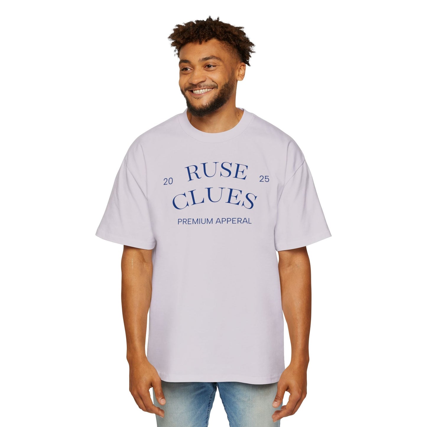 Men's Heavy Oversized Blue Print Ruse Clues® Tee, Casual Fashion Shirt, Streetwear Top, Gift for Him, Comfort Tee, Everyday Wear