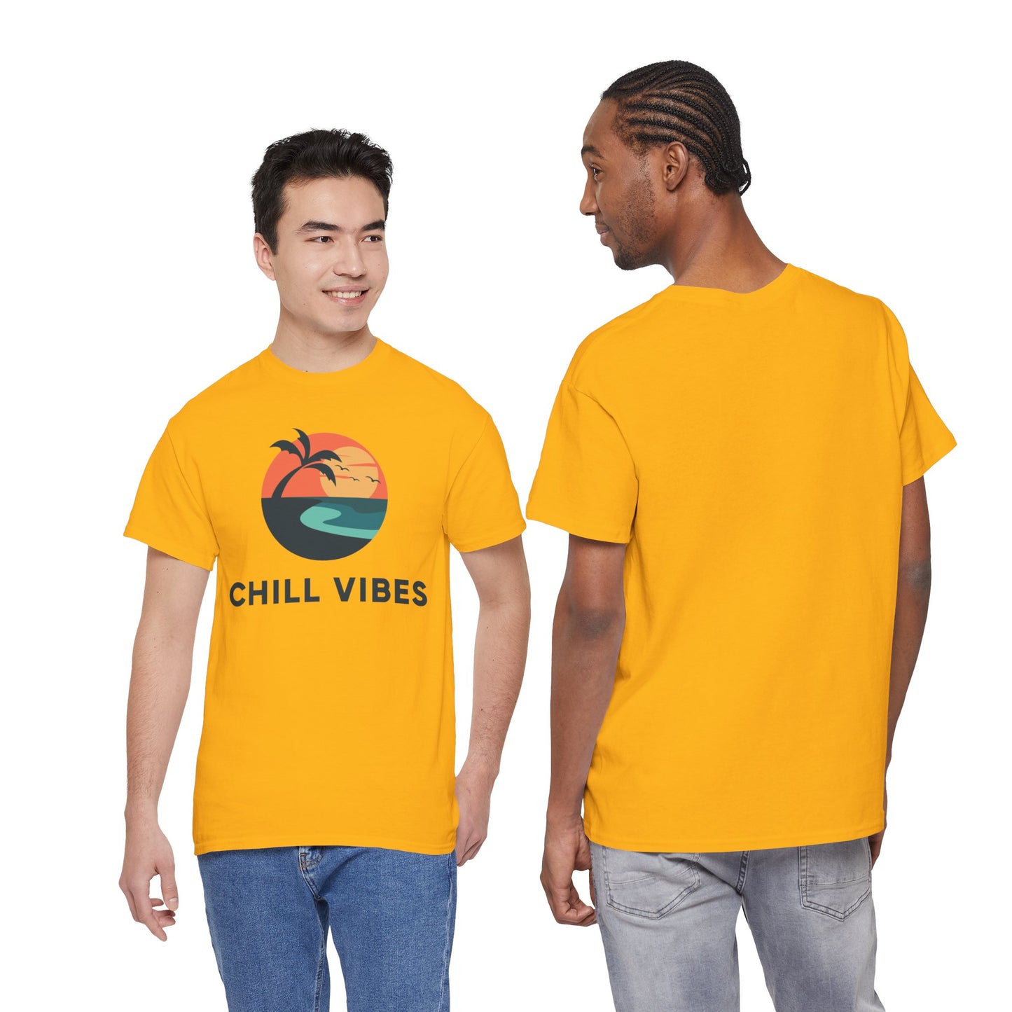 Chill Vibes™ Unisex Heavy Cotton Tee, Relaxed Fit T-Shirt, Summer Apparel, Beachwear, Gift for Him/Her, Casual Style
