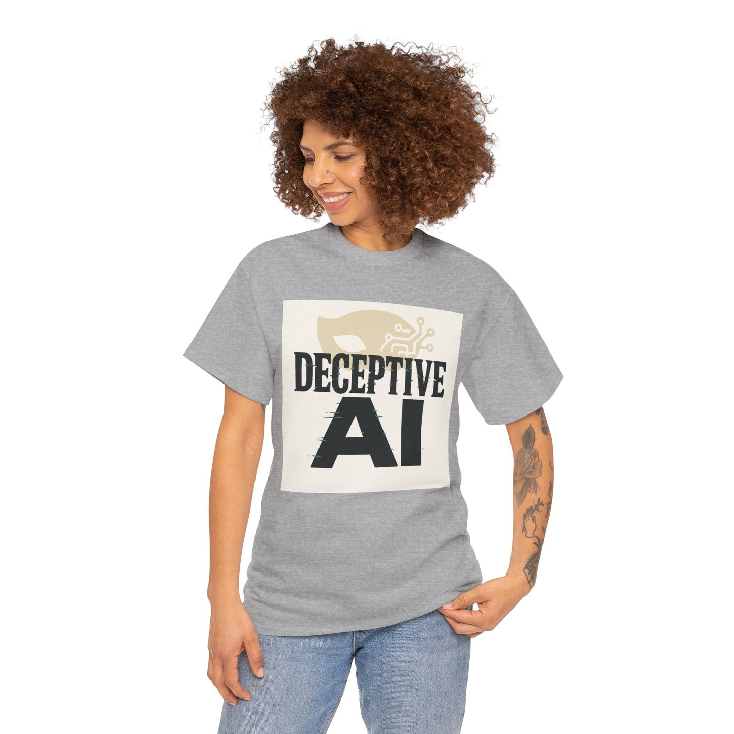 Deceptive AI Unisex Heavy Cotton Ruse Clues® Tee - Bold Graphic Tee for Tech Enthusiasts