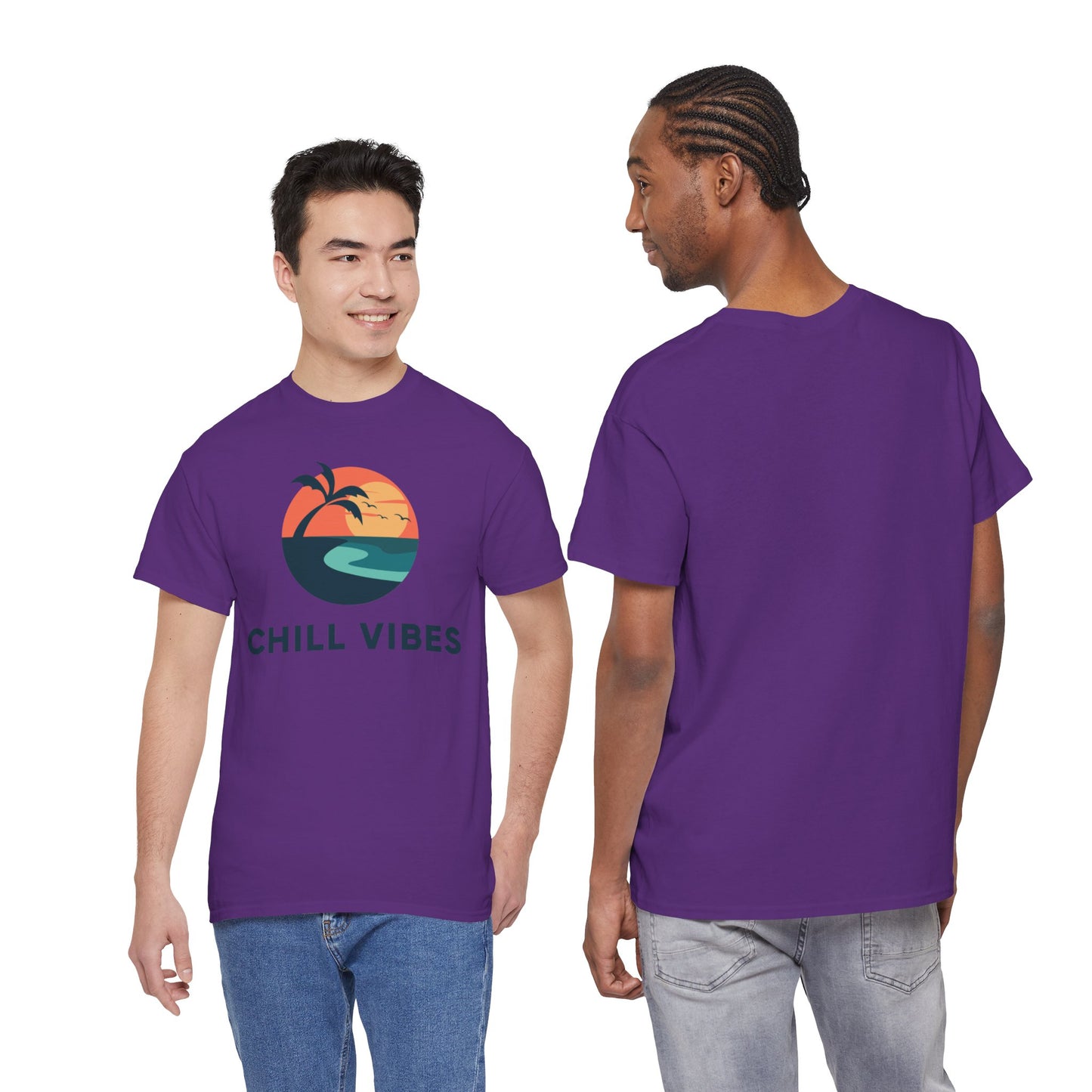 Chill Vibes™ Unisex Heavy Cotton Tee, Relaxed Fit T-Shirt, Summer Apparel, Beachwear, Gift for Him/Her, Casual Style