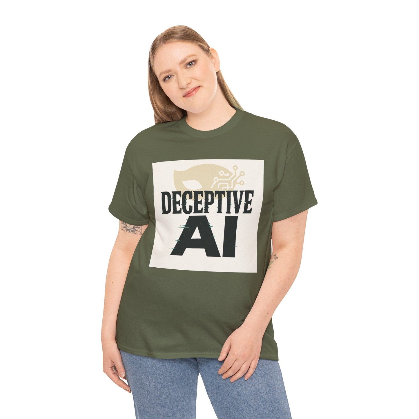 Deceptive AI Unisex Heavy Cotton Ruse Clues® Tee - Bold Graphic Tee for Tech Enthusiasts