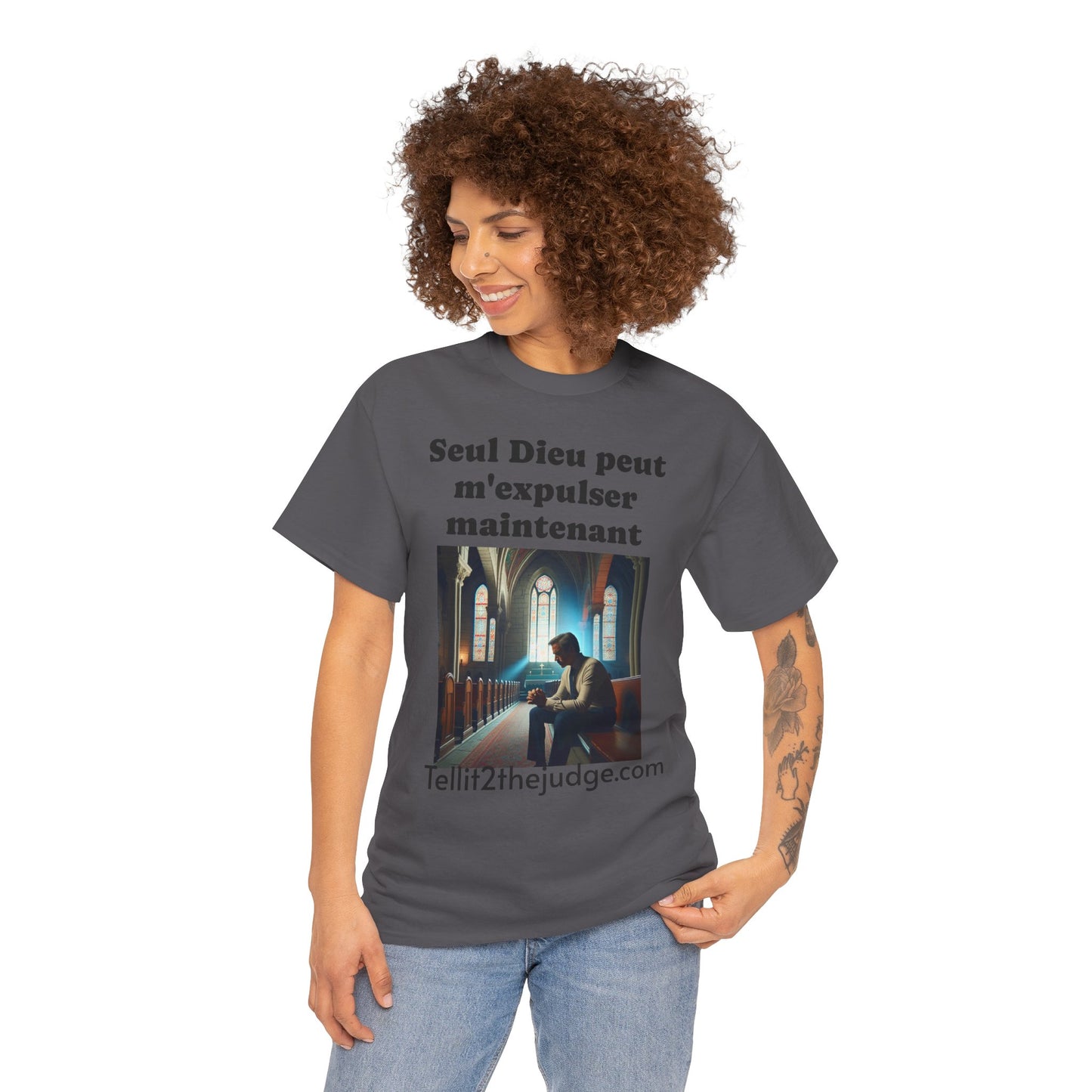 Unisex Heavy Cotton Only God Can Deport Me Now in French "Tellit2thejudge.com" Tee, Faith-Based Shirt, Comfortable Everyday Wear, Perfect for Gifting, Spiritual [...]