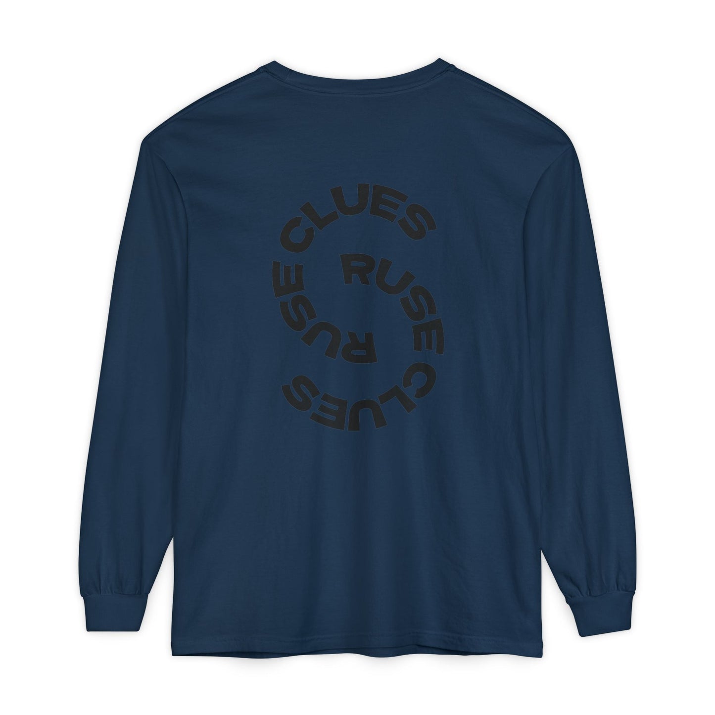 Unisex Garment-Dyed Long Sleeve Ruse Clues® Tee, Casual Everyday Wear, Gift for Friends, Stylish Layering Piece, Trendy Fashion Statement