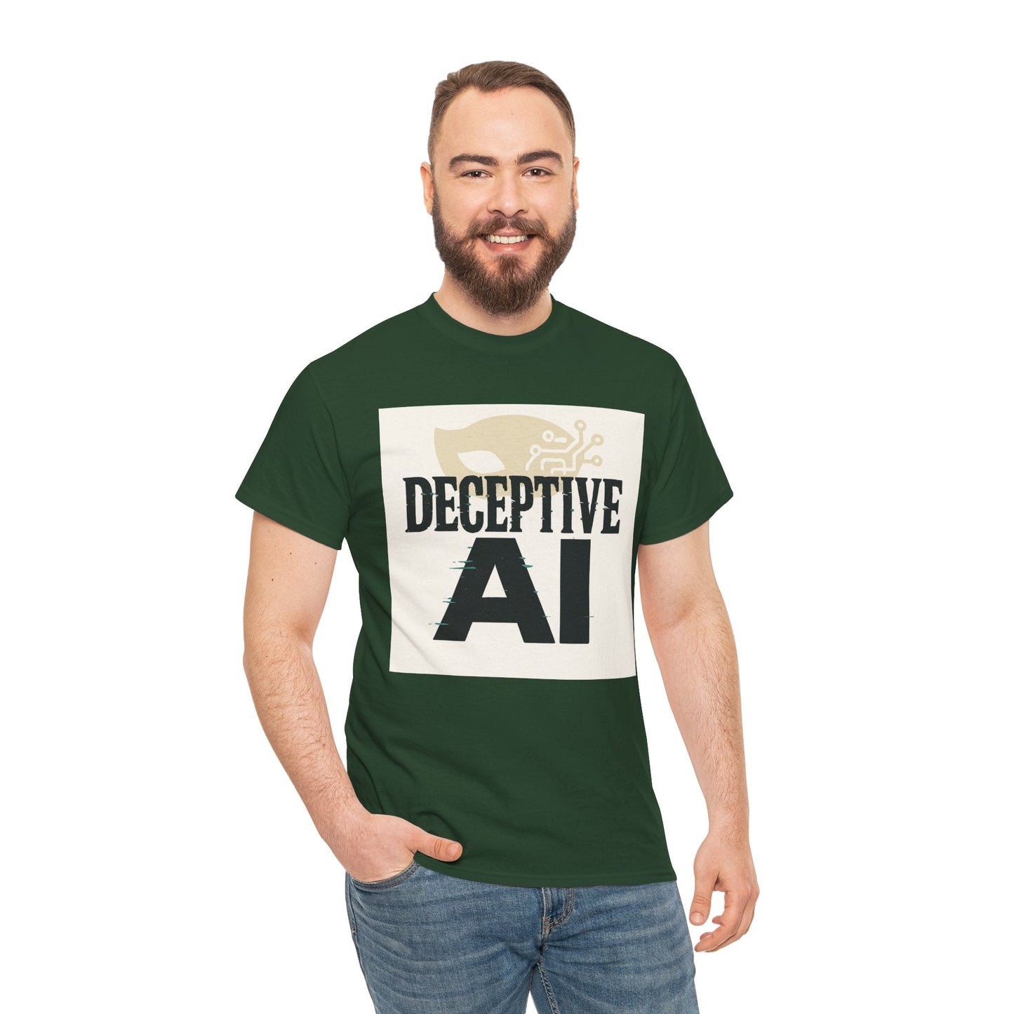 Deceptive AI Unisex Heavy Cotton Ruse Clues® Tee - Bold Graphic Tee for Tech Enthusiasts