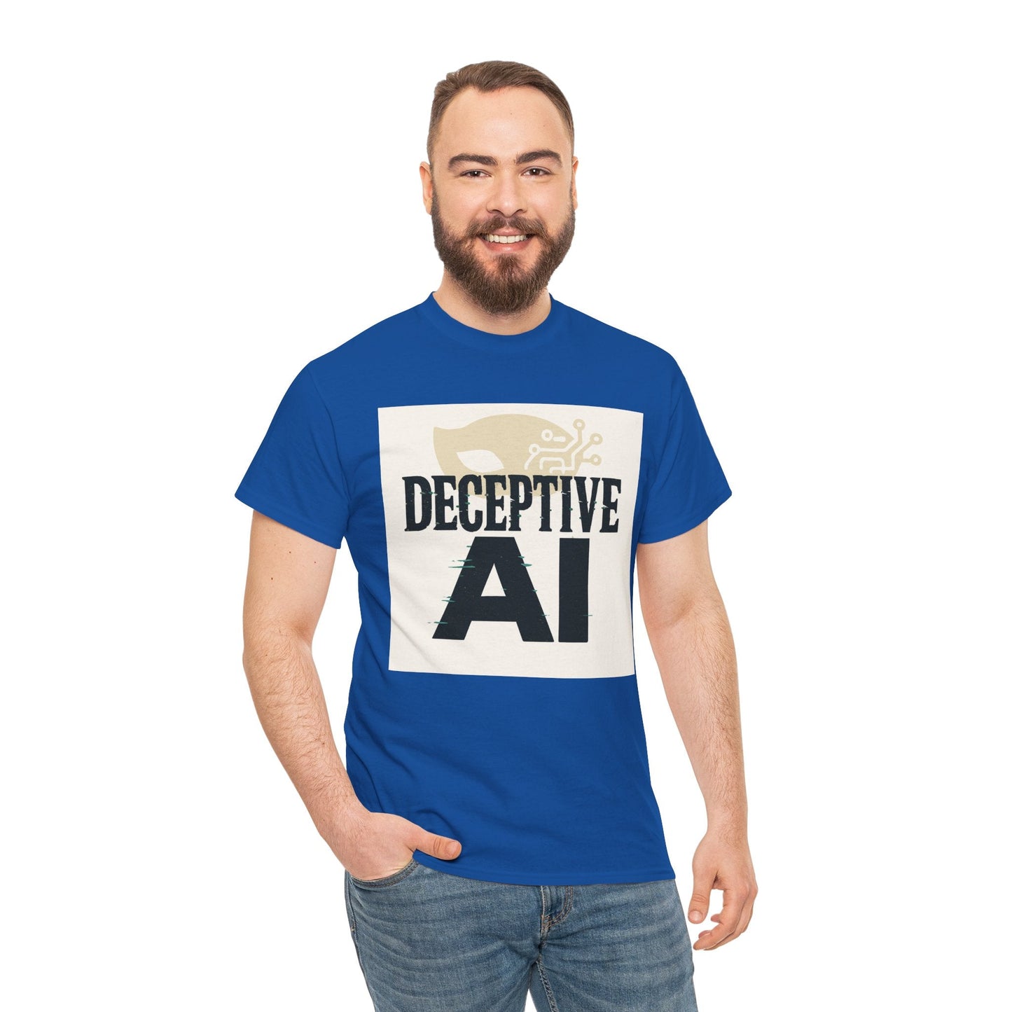 Deceptive AI Unisex Heavy Cotton Ruse Clues® Tee - Bold Graphic Tee for Tech Enthusiasts
