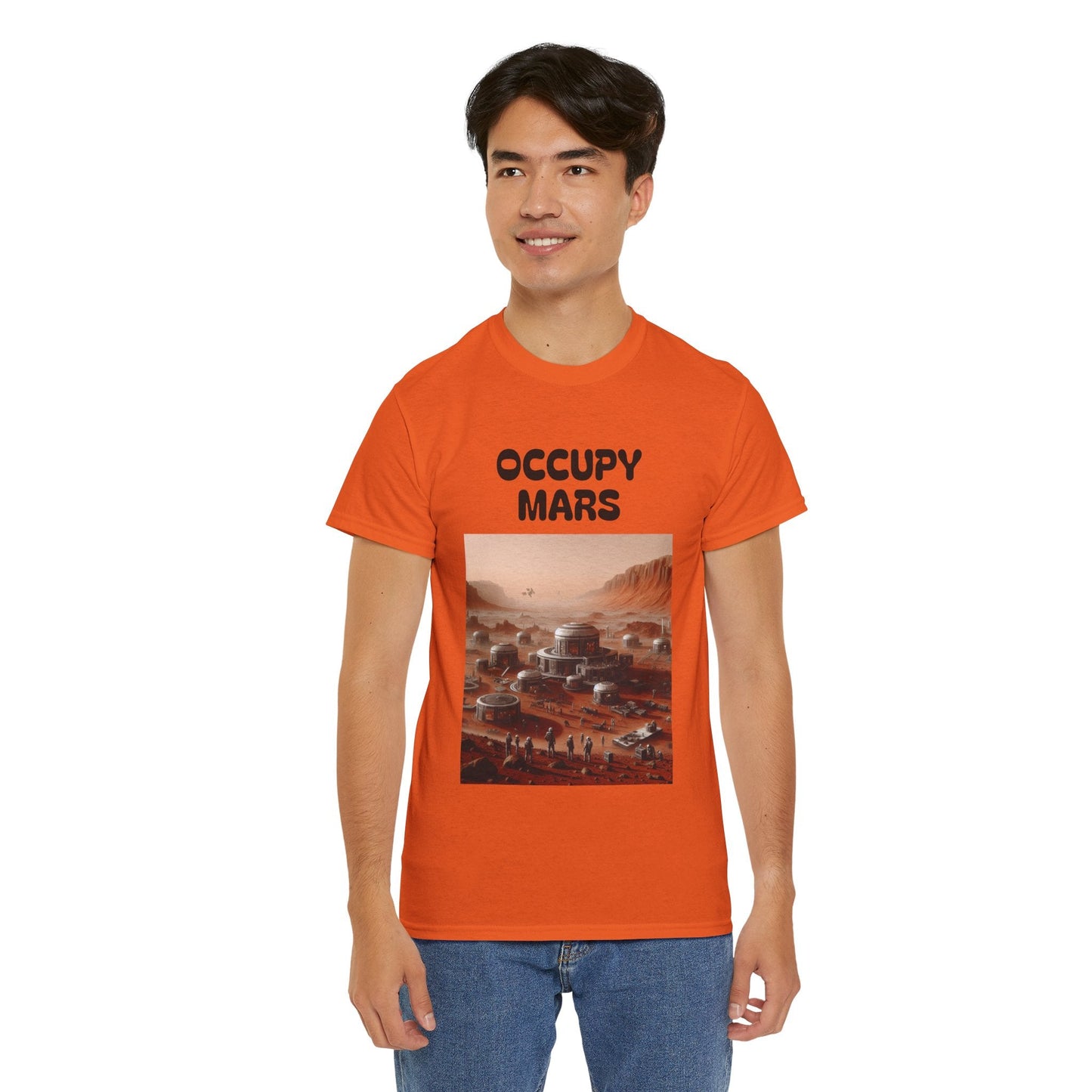 Occupy Mars™ Unisex Heavy Cotton Tee - Futuristic Space Shirt for Sci-Fi Lovers, Visionary Gift, Casual Wear, Trendy Apparel