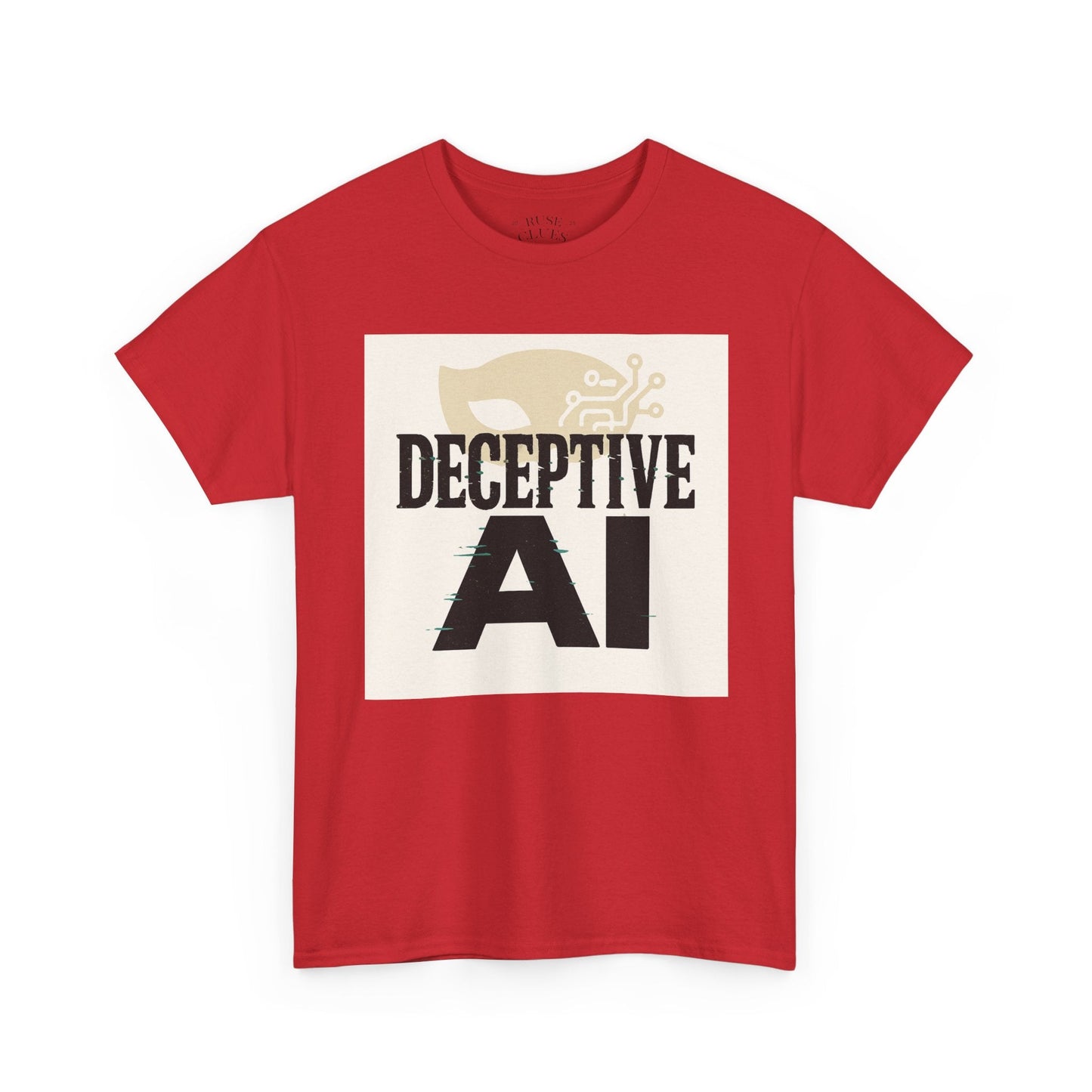 Deceptive AI Unisex Heavy Cotton Ruse Clues® Tee - Bold Graphic Tee for Tech Enthusiasts