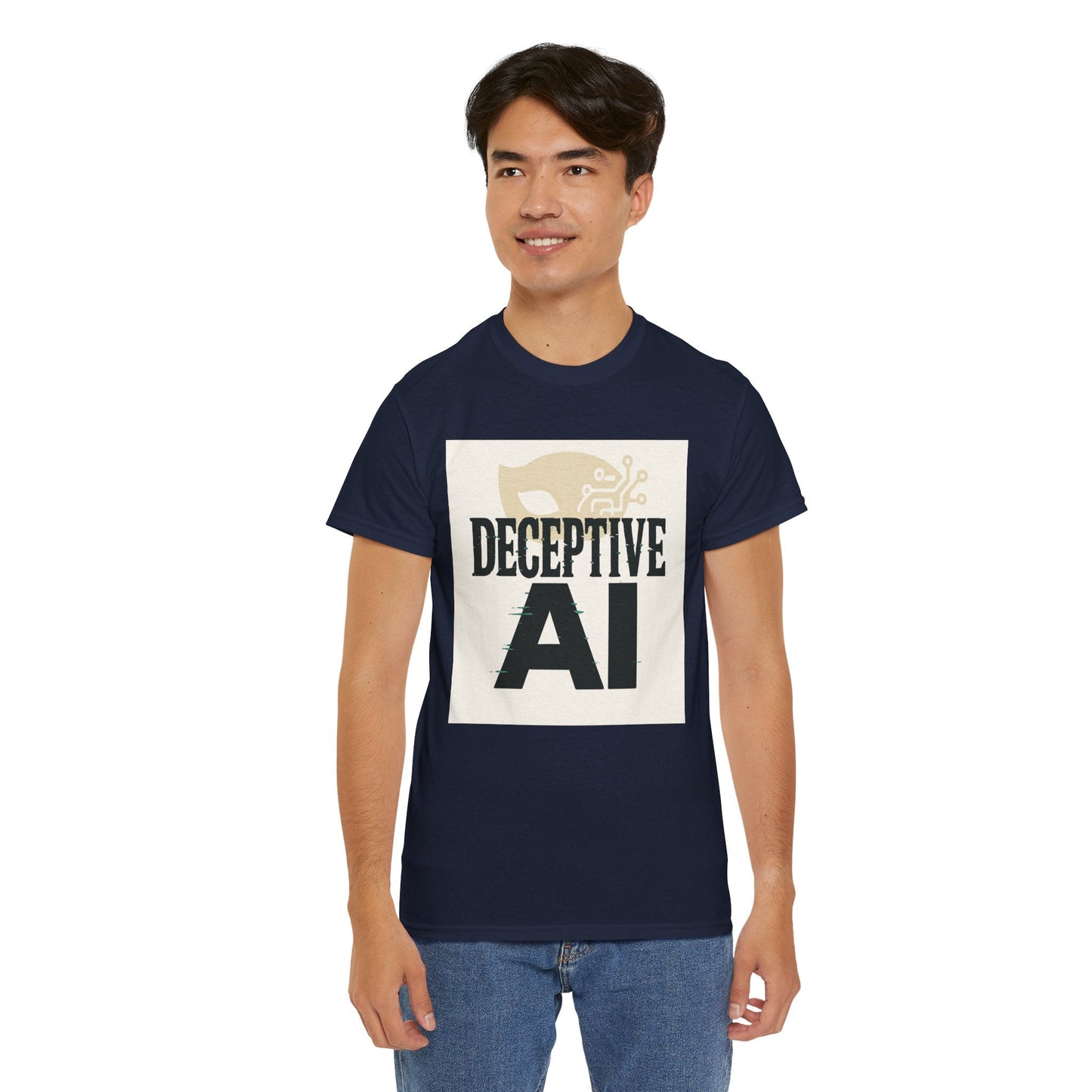 Deceptive AI Unisex Heavy Cotton Ruse Clues® Tee - Bold Graphic Tee for Tech Enthusiasts