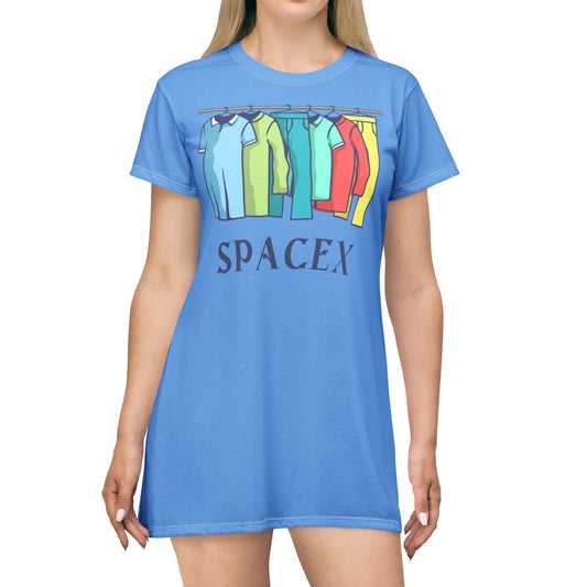 SpaceX™ T-Shirt Dress, Fun Casual Wear, Space Lover Gift, Summer Dress, Unique Graphic Dress, Out of This World Style
