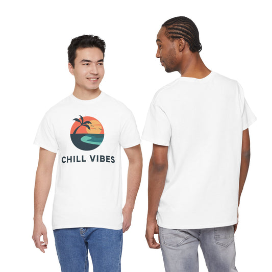Chill Vibes™ Unisex Heavy Cotton Tee, Relaxed Fit T-Shirt, Summer Apparel, Beachwear, Gift for Him/Her, Casual Style