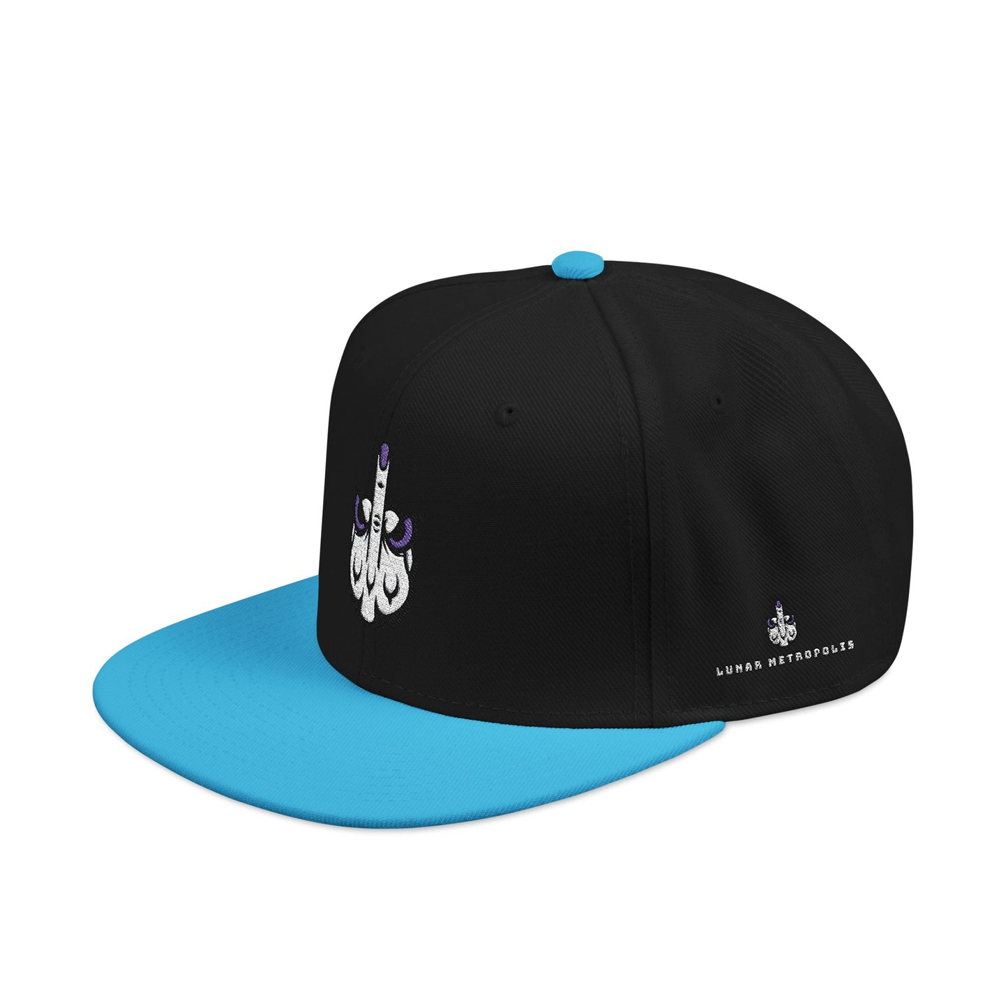 Lunar Metropolis™ Snapback Hat – Blue & White Floral Logo Cap