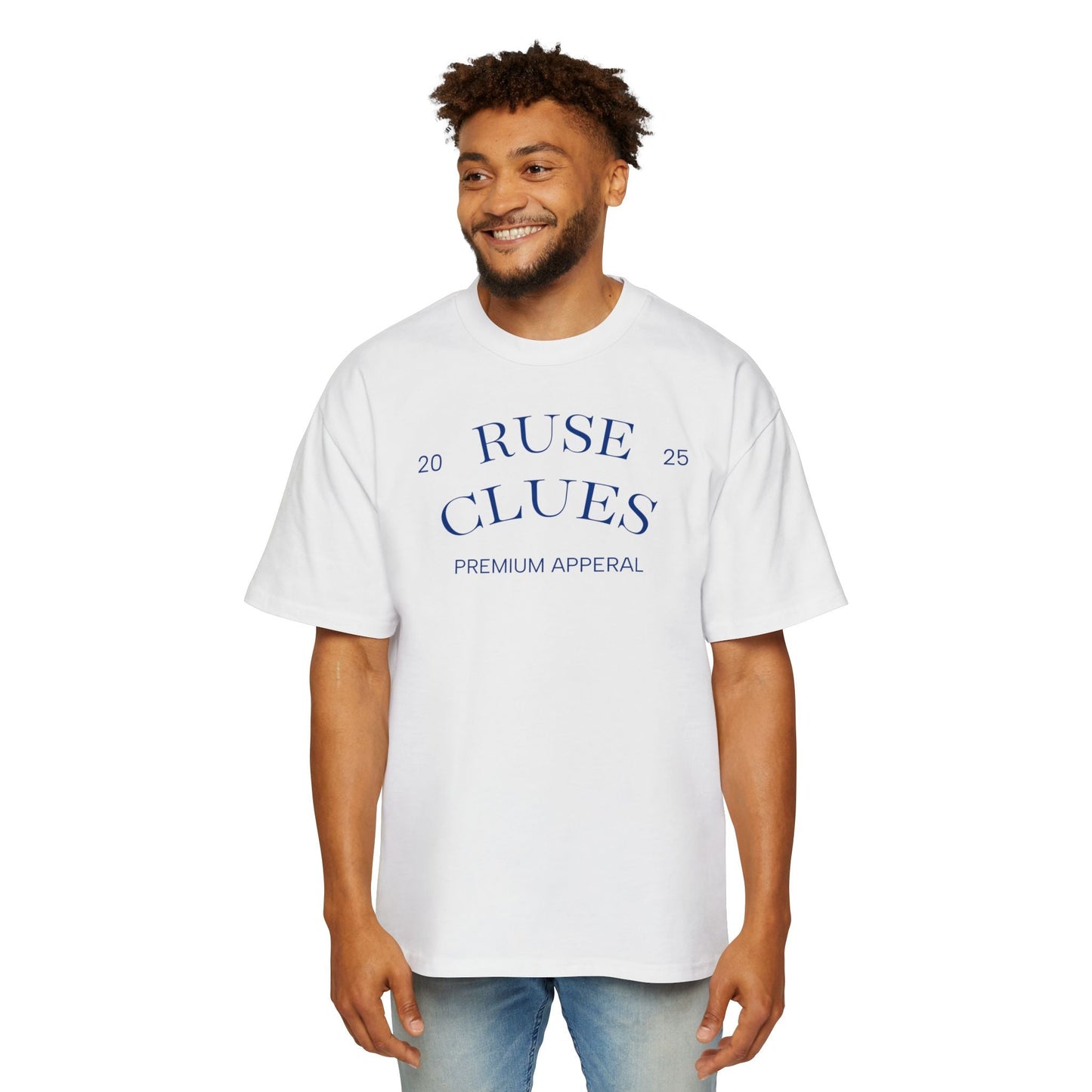 Men's Heavy Oversized Blue Print Ruse Clues® Tee, Casual Fashion Shirt, Streetwear Top, Gift for Him, Comfort Tee, Everyday Wear