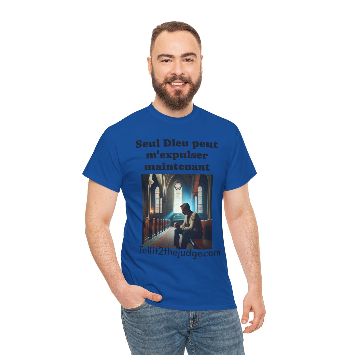 Unisex Heavy Cotton Only God Can Deport Me Now in French "Tellit2thejudge.com" Tee, Faith-Based Shirt, Comfortable Everyday Wear, Perfect for Gifting, Spiritual [...]