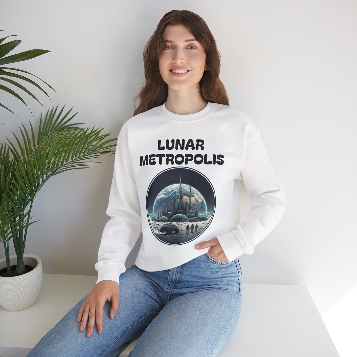 Lunar Metropolis™ Sweatshirt — Retro Futuristic Moon City Crewneck