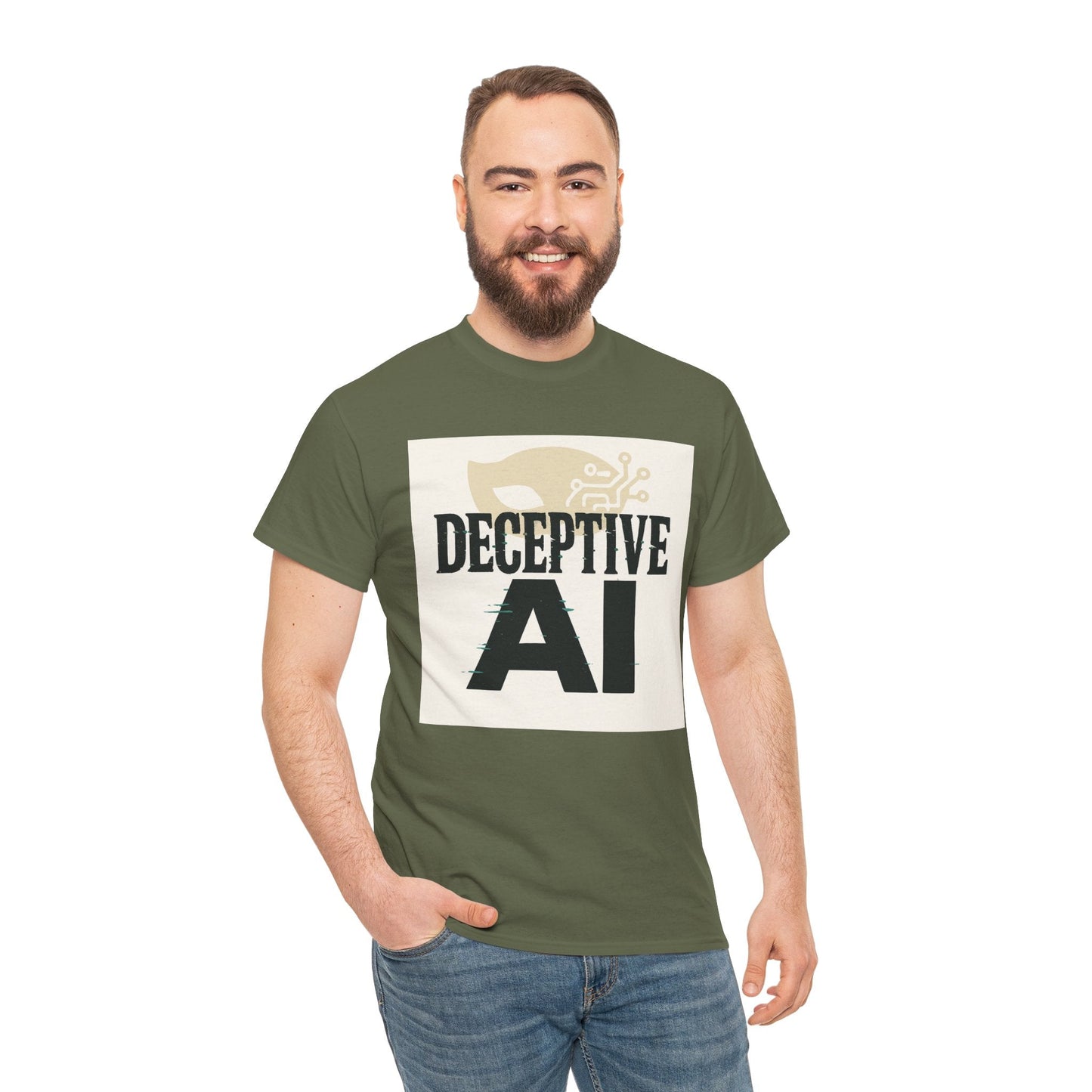 Deceptive AI Unisex Heavy Cotton Ruse Clues® Tee - Bold Graphic Tee for Tech Enthusiasts