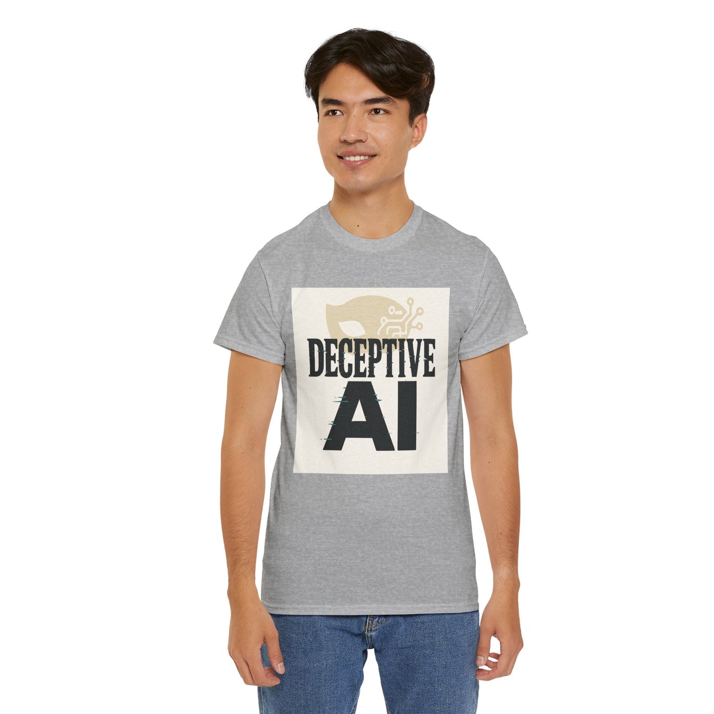 Deceptive AI Unisex Heavy Cotton Ruse Clues® Tee - Bold Graphic Tee for Tech Enthusiasts