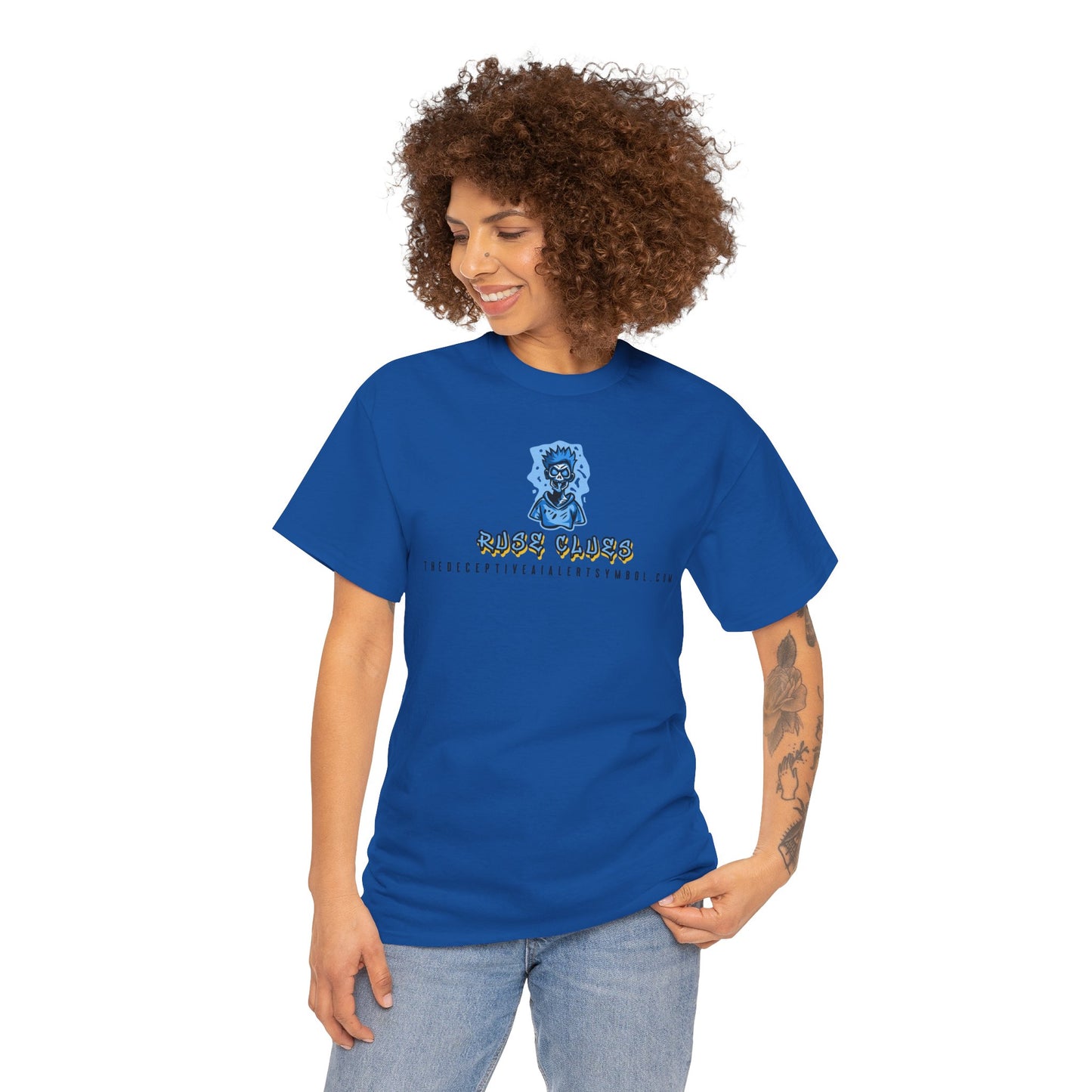 Ruse Clues® TheDeceptiveAIAlertSymbol.com™ Screaming Zombie logo Tee