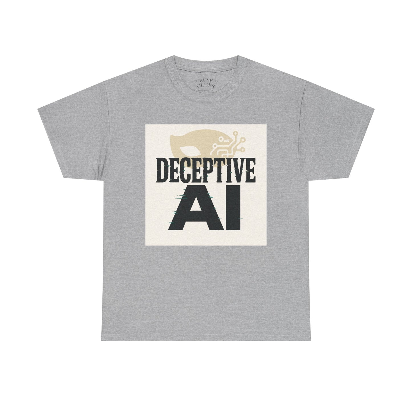 Deceptive AI Unisex Heavy Cotton Ruse Clues® Tee - Bold Graphic Tee for Tech Enthusiasts