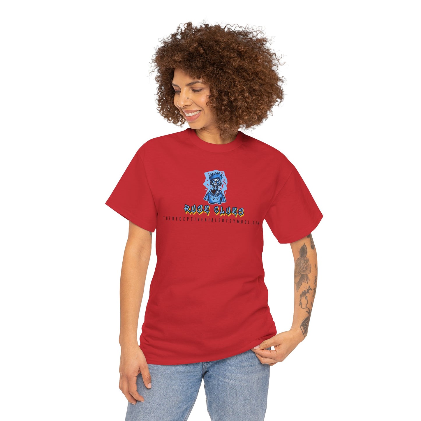 Ruse Clues® TheDeceptiveAIAlertSymbol.com™ Screaming Zombie logo Tee